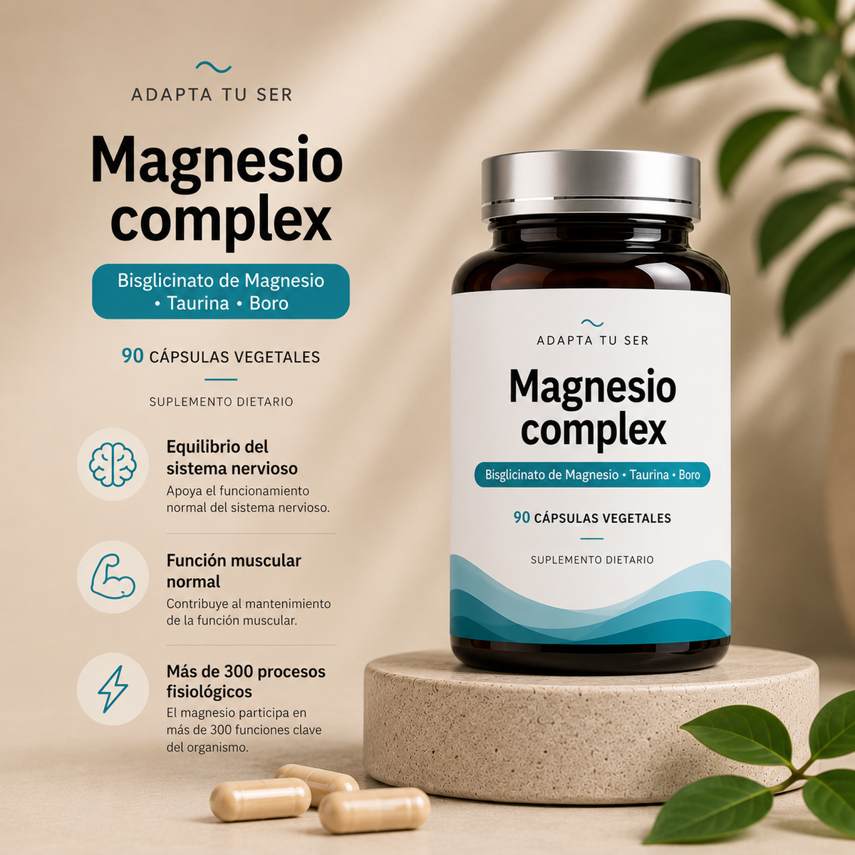 Frasco de Magnesio Complex de Adapta Tu Ser: cómo leer el magnesio elemental en la etiqueta de un suplemento en Bolivia