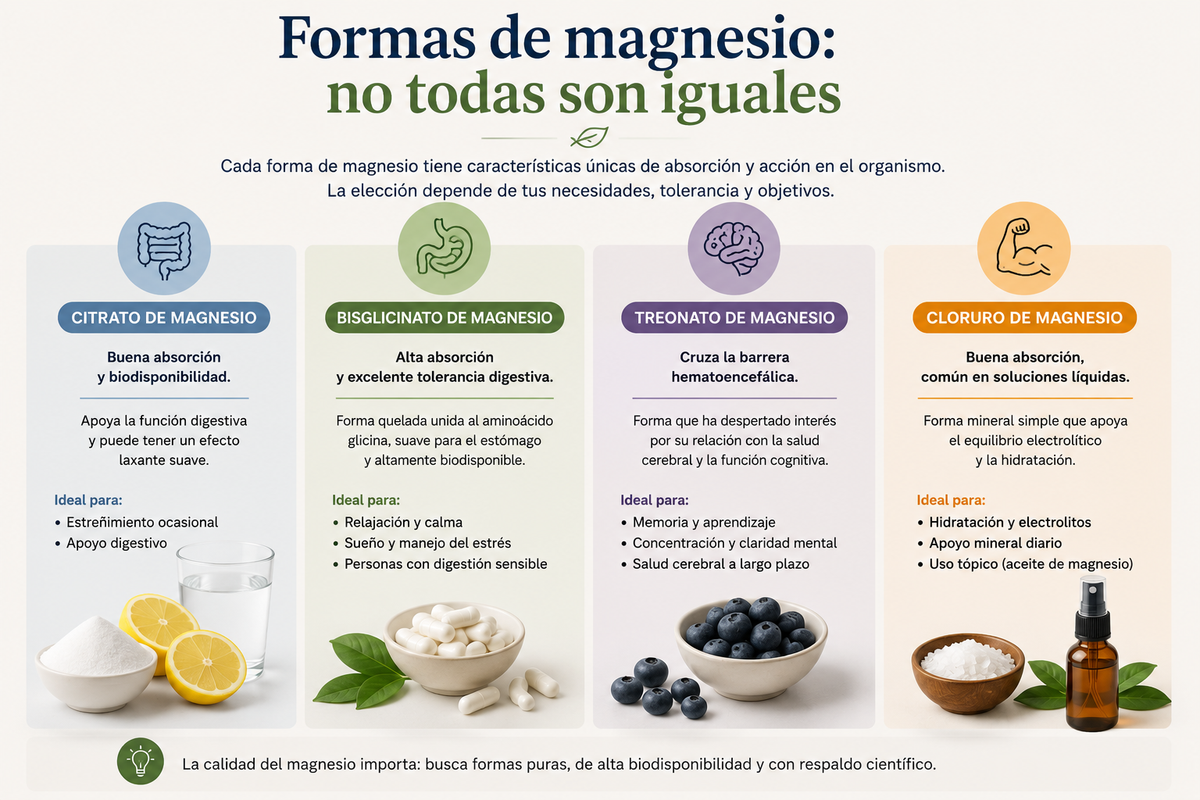 Tipos de magnesio citrato, bisglicinato y treonato: criterios para elegir un suplemento en Bolivia