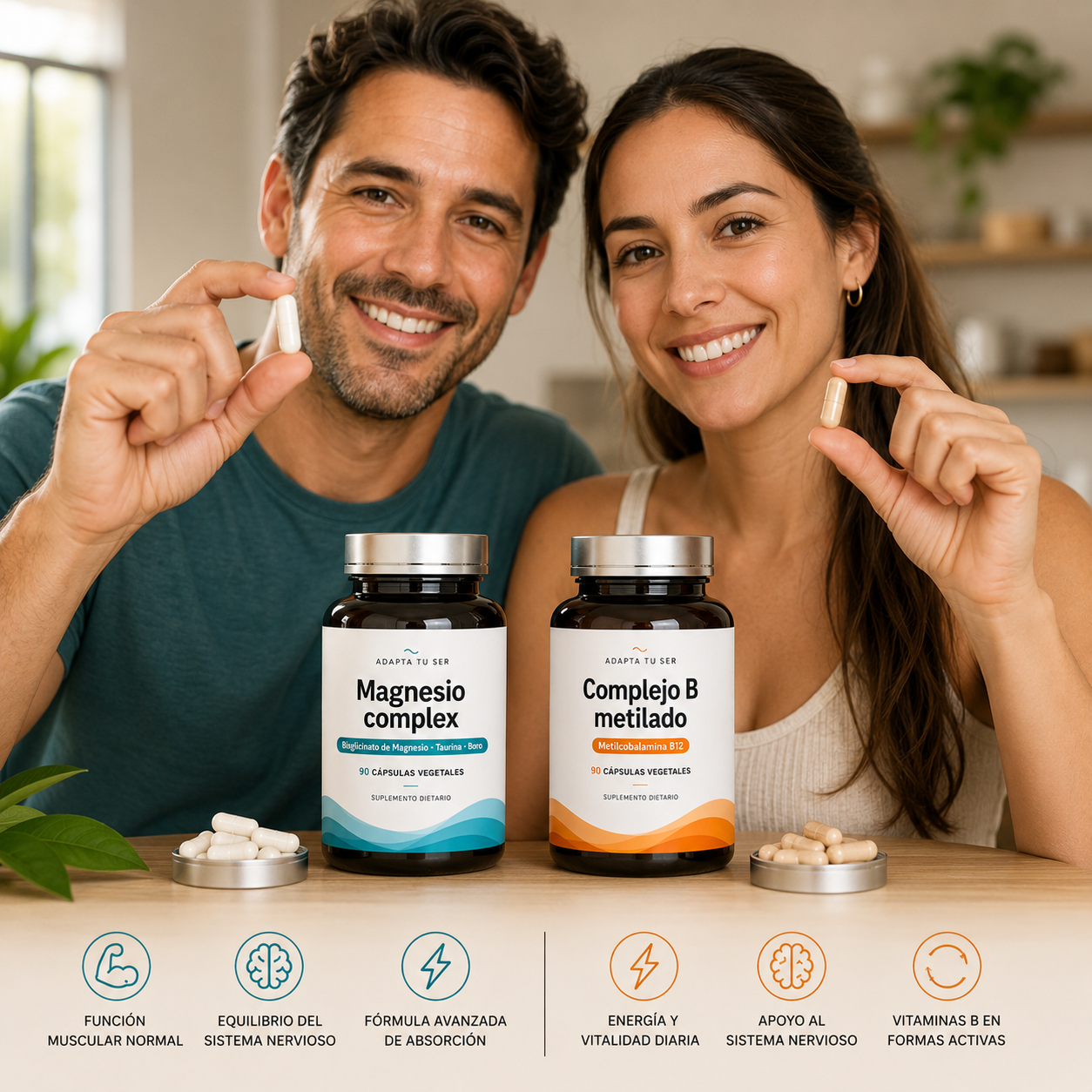 Pack Sistema Nervioso Completo de Adapta Tu Ser con Complejo B Metilado y Magnesio Complex, fórmulas diseñadas para trabajar en sinergia apoyando la energía, la función cognitiva y el equilibrio del sistema nervioso.